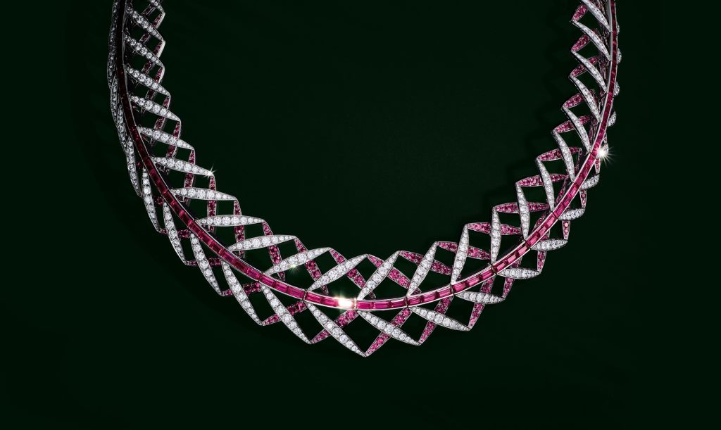 Collana in platino, zaffiro rosa e diamanti Tiffany Alta Gioielleria