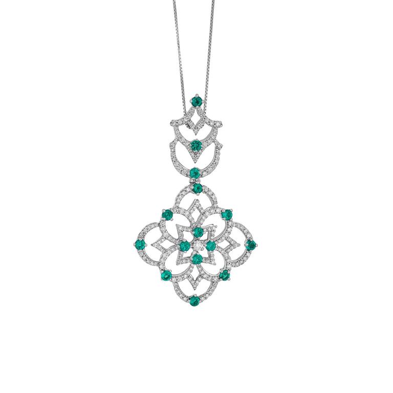 Collana con pendente in Oro Bianco 18k con Smeraldi e Diamanti Gioielli di Valenza