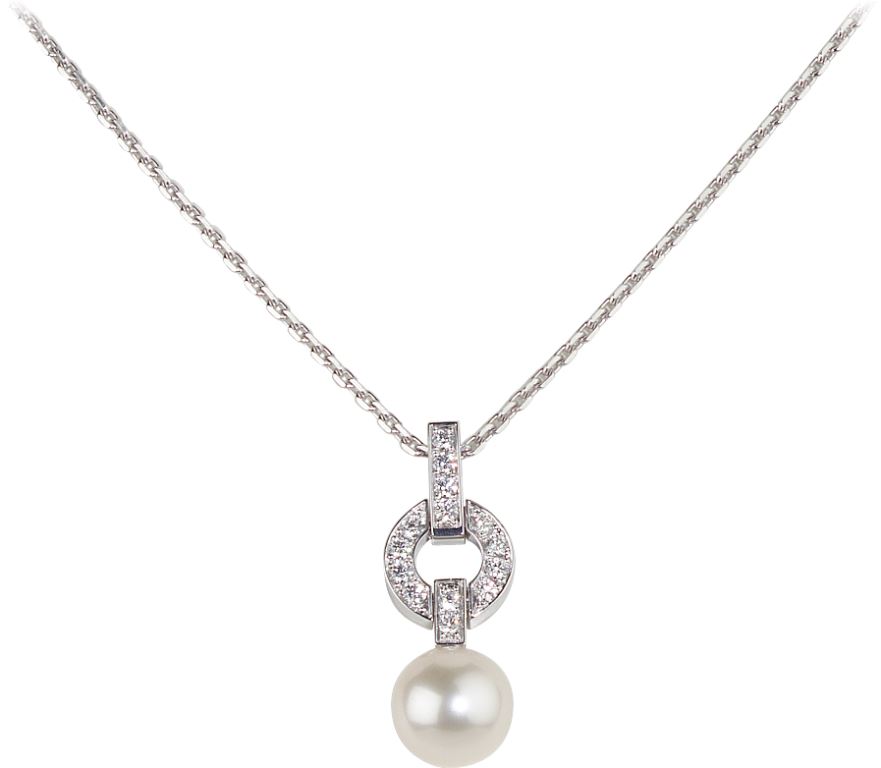 Collana in oro bianco con perle e diamanti Cartier