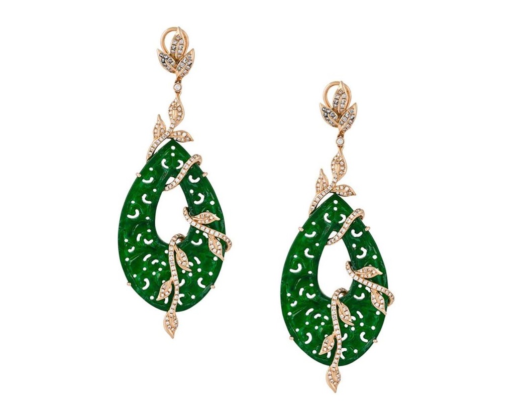 Orecchini pendenti verdi in oro 18kt con diamanti 1,35ct e giada di Gemco 2018