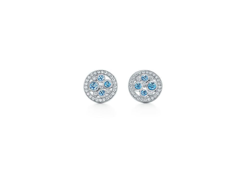 Orecchini piccoli a lobo Tiffany con diamanti e zaffiri 2018