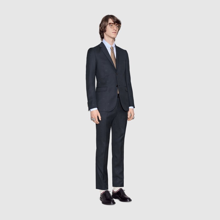 Abito da cerimonia blu Gucci da uomo in gabardine di lana