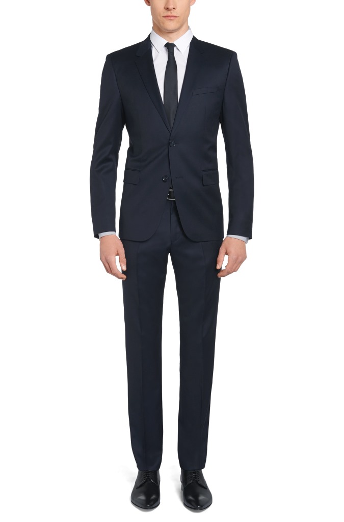 Abito da sposo Hugo Boss slim fit in lana vergine tinta in filo