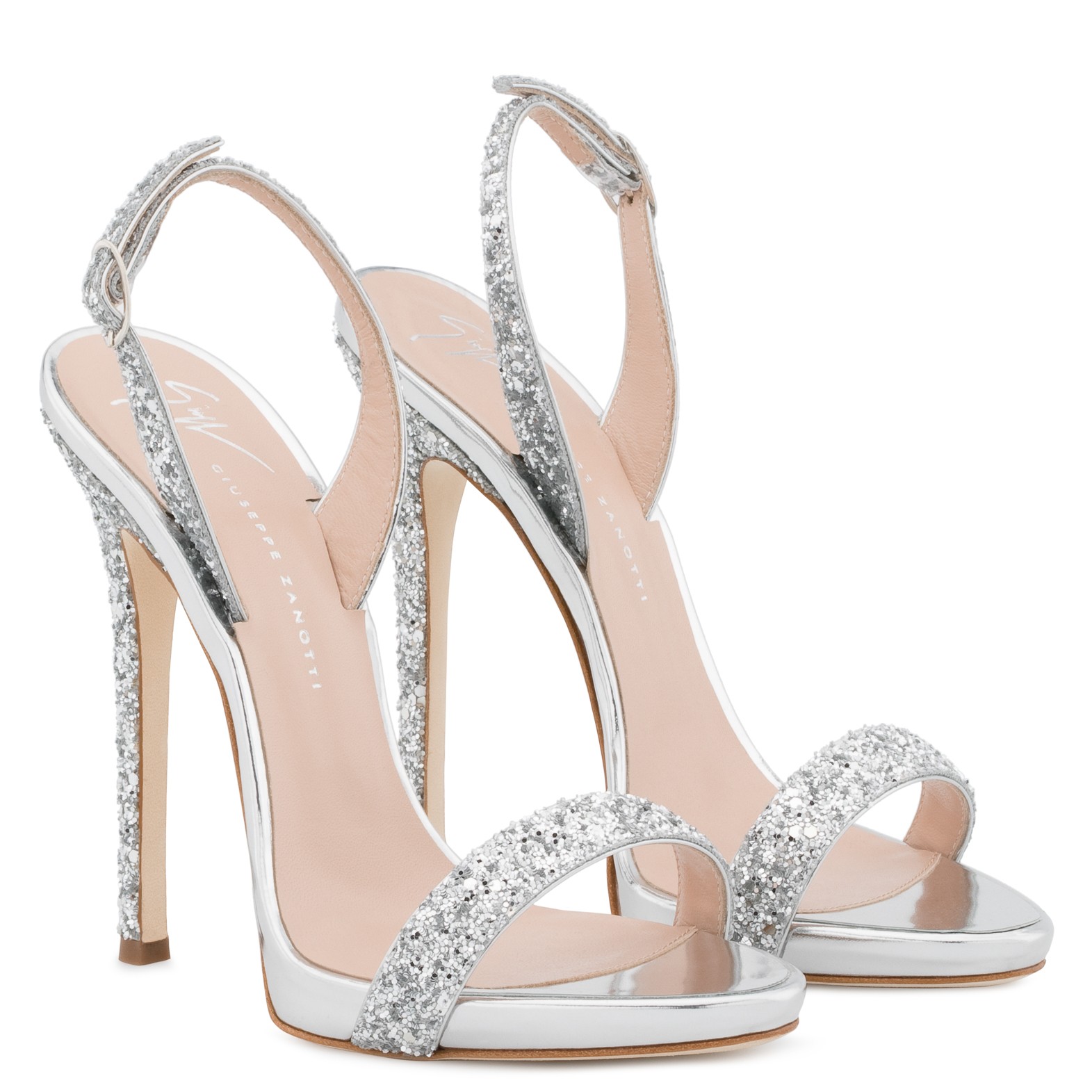 Sandali gioiello argento con tacco e plateau Giuseppe Zanotti estate 2018