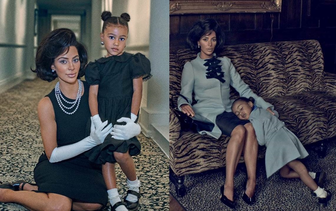 Kim Kardashian ritratta come Jackie Kennedy insieme alla figlia North