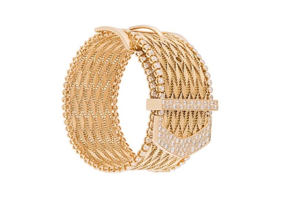 Bracciale rigido in oro giallo 18kt e diamanti di Aurelie Bidermann