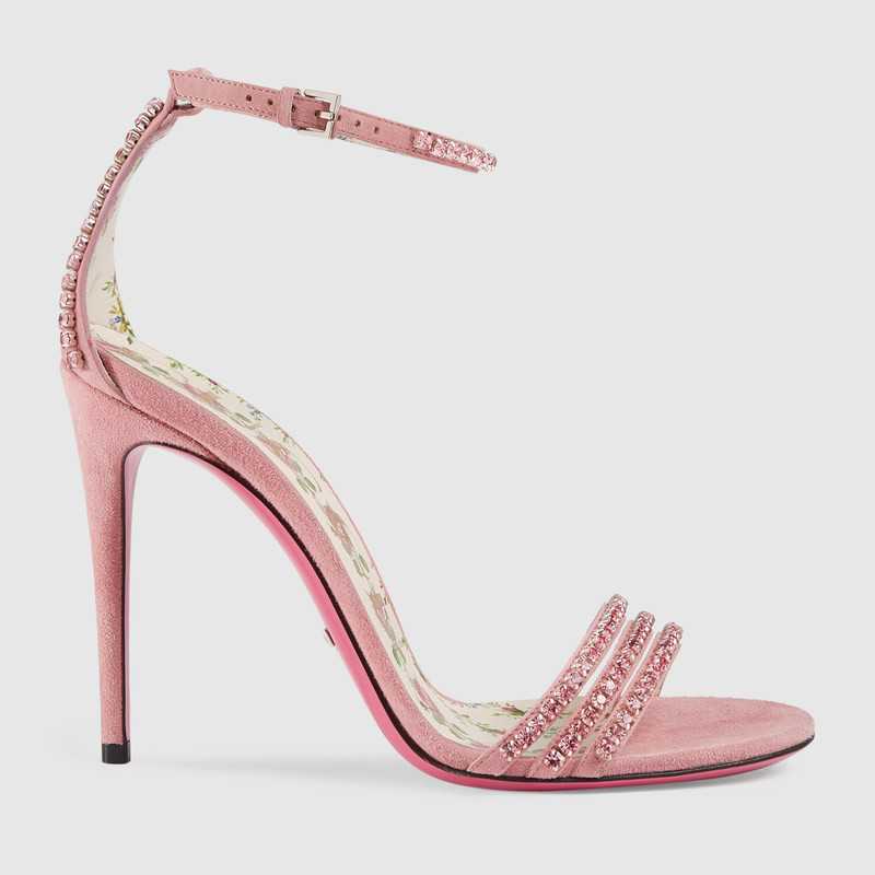 Sandali gioiello estate 2018 sandali Gucci rosa con cristalli
