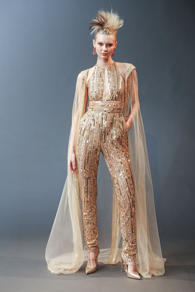 Abito da sposa oro con pantaloni Naeem Khan collezione 2019