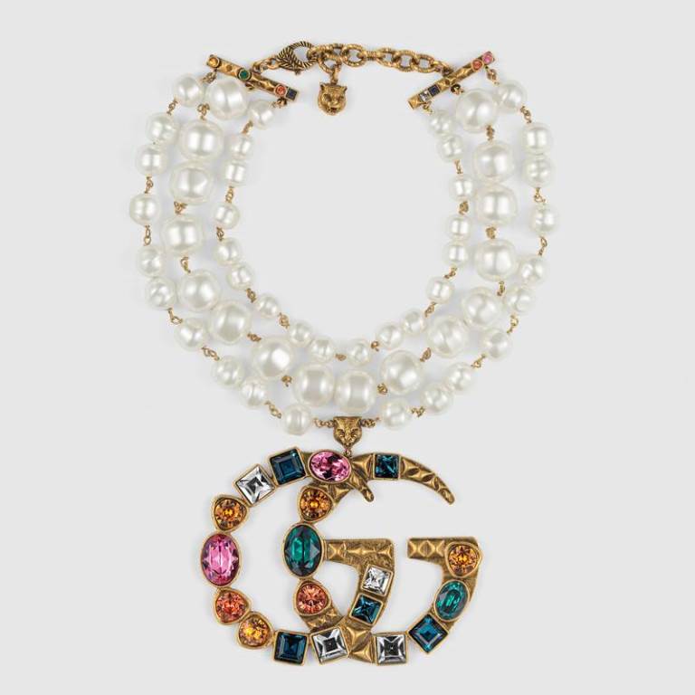 Collana girocollo Gucci con perle e cristalli 2018 2019