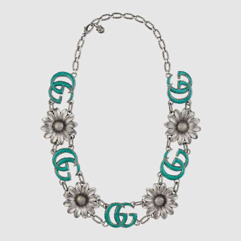 Collana in argento Gucci con doppia G smaltata 2018 2019