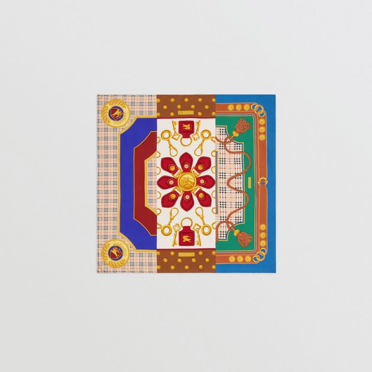Foulard Burberry in seta con motivo patchwork inverno 2019