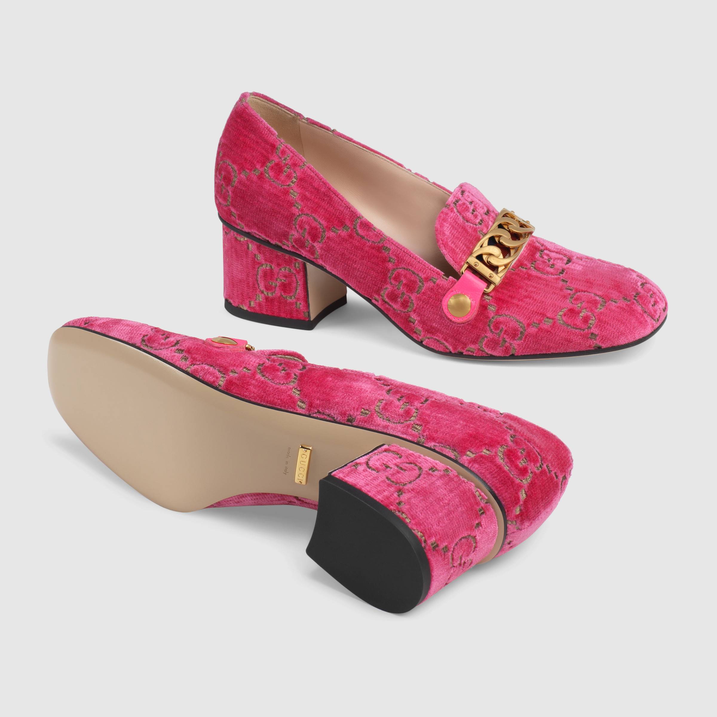 Scarpe in velluto con tacco Gucci a 690 euro autunno inverno 2018 2019