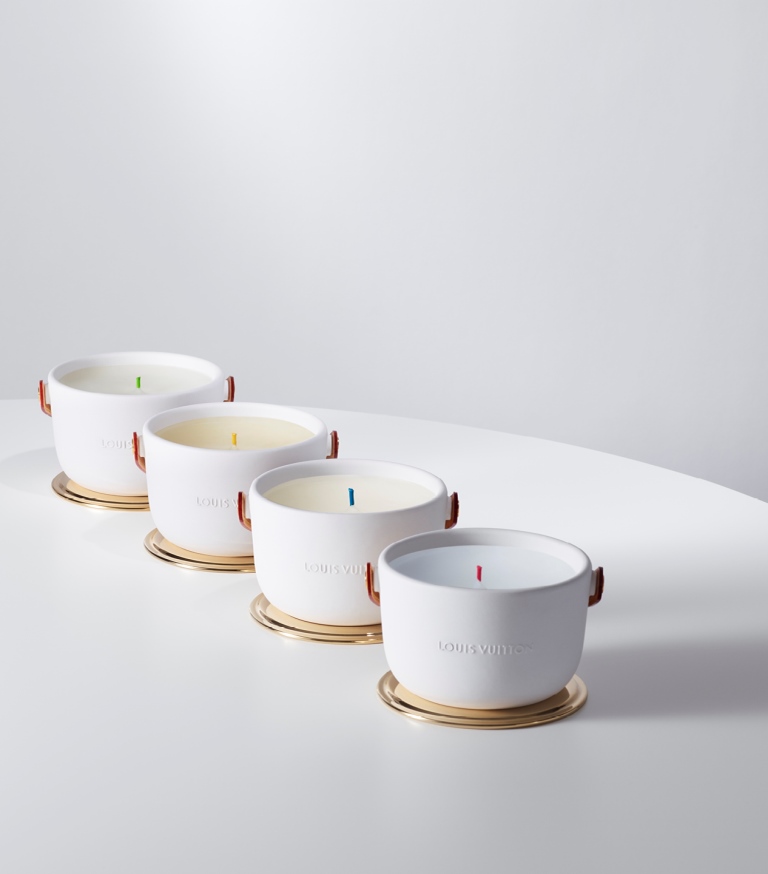 Candele profumate Louis Vuitton L'Air du Jardin, Île Blanche, Feuilles d'Or, Dehors Il Neige