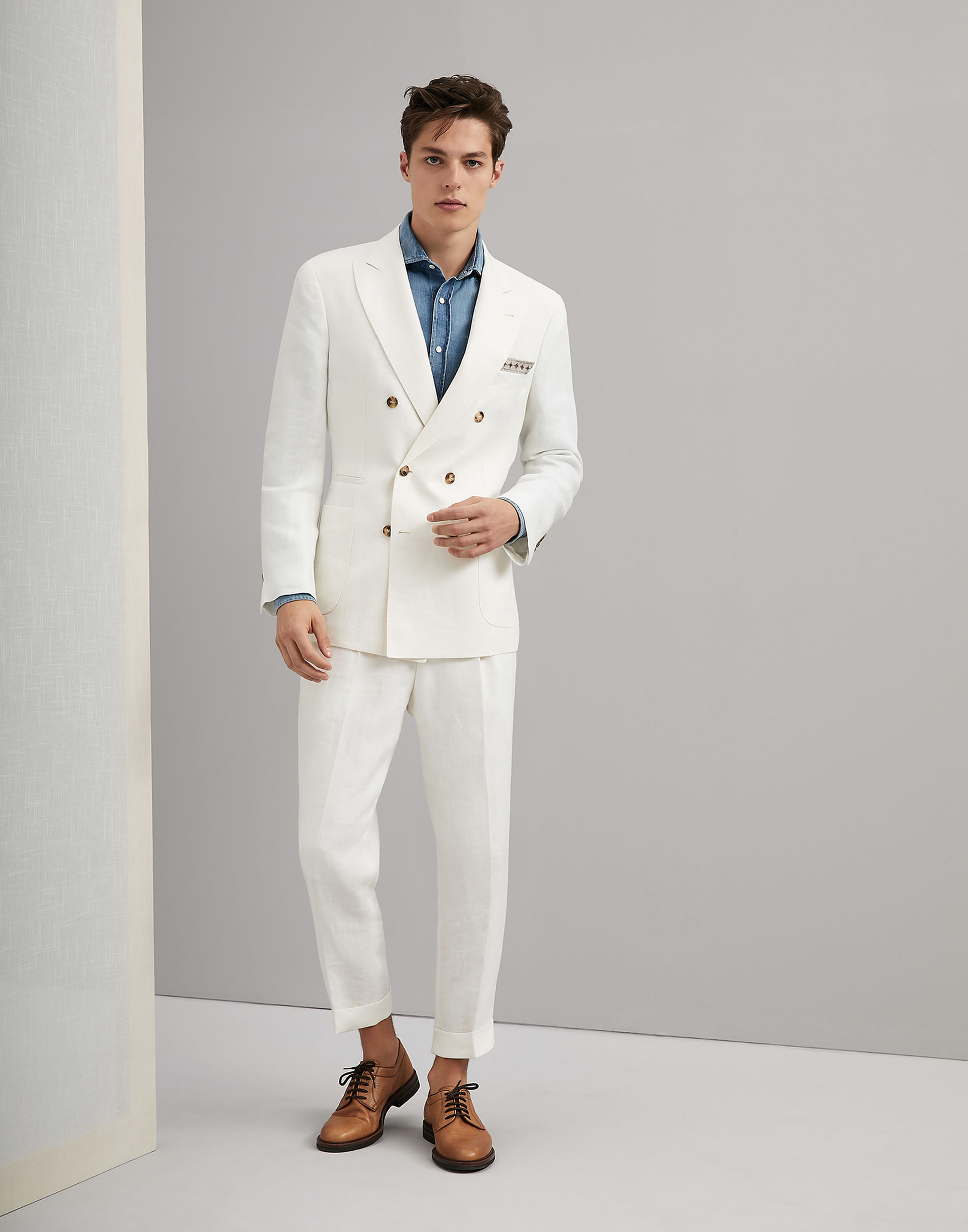 Abito Smooth in chevron di lino délavé Brunello Cucinelli