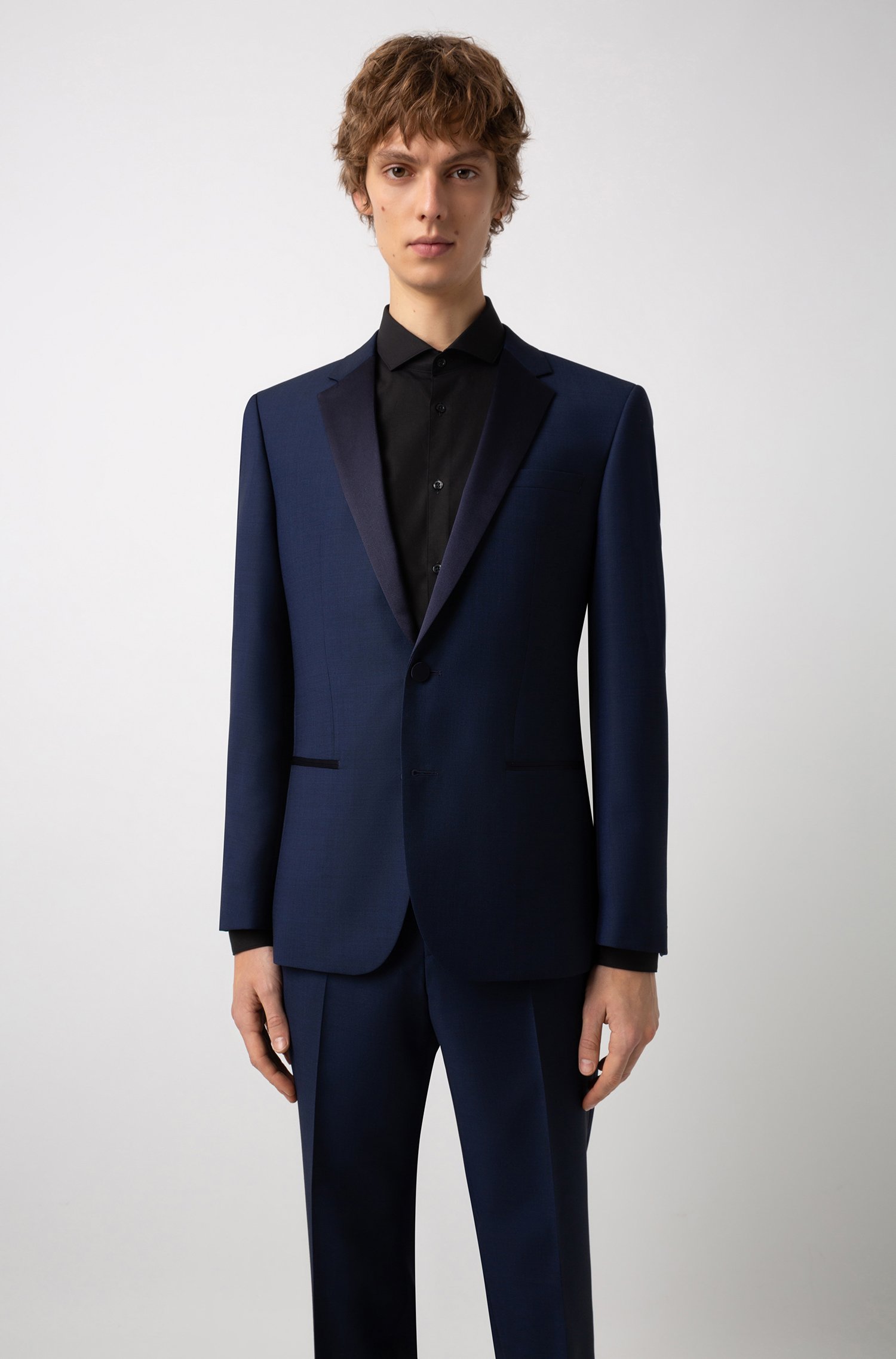 Abito da sera slim fit con microdisegno e dettagli in seta Boss