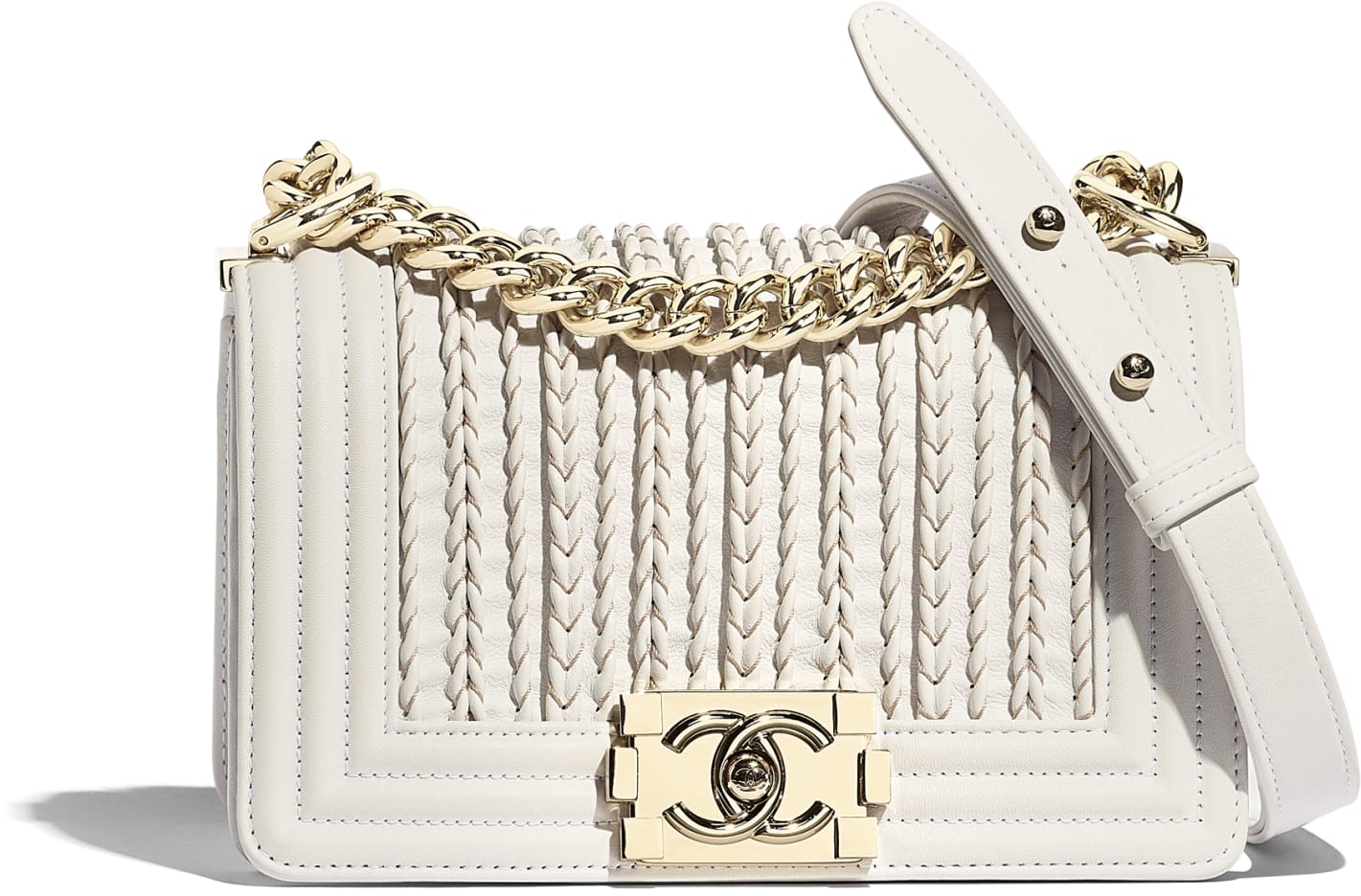 Borsa Boy Chanel in pelle bianca ricamata