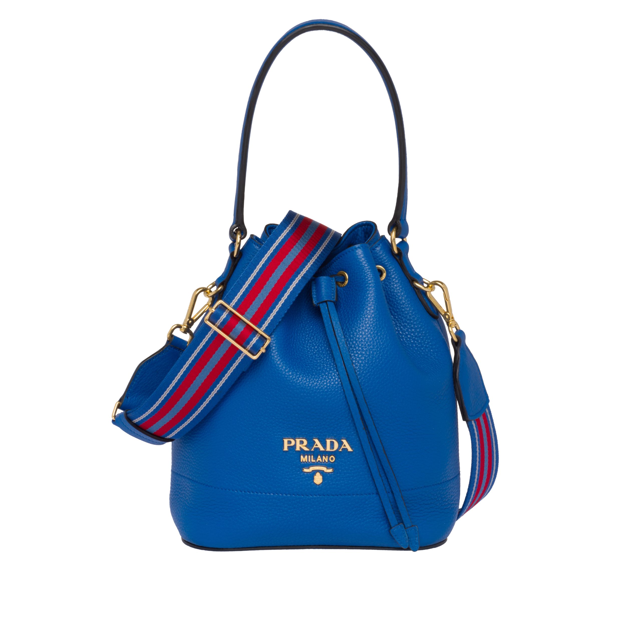 Borsa a secchiello in pelle blu Prada a 1,300 euro