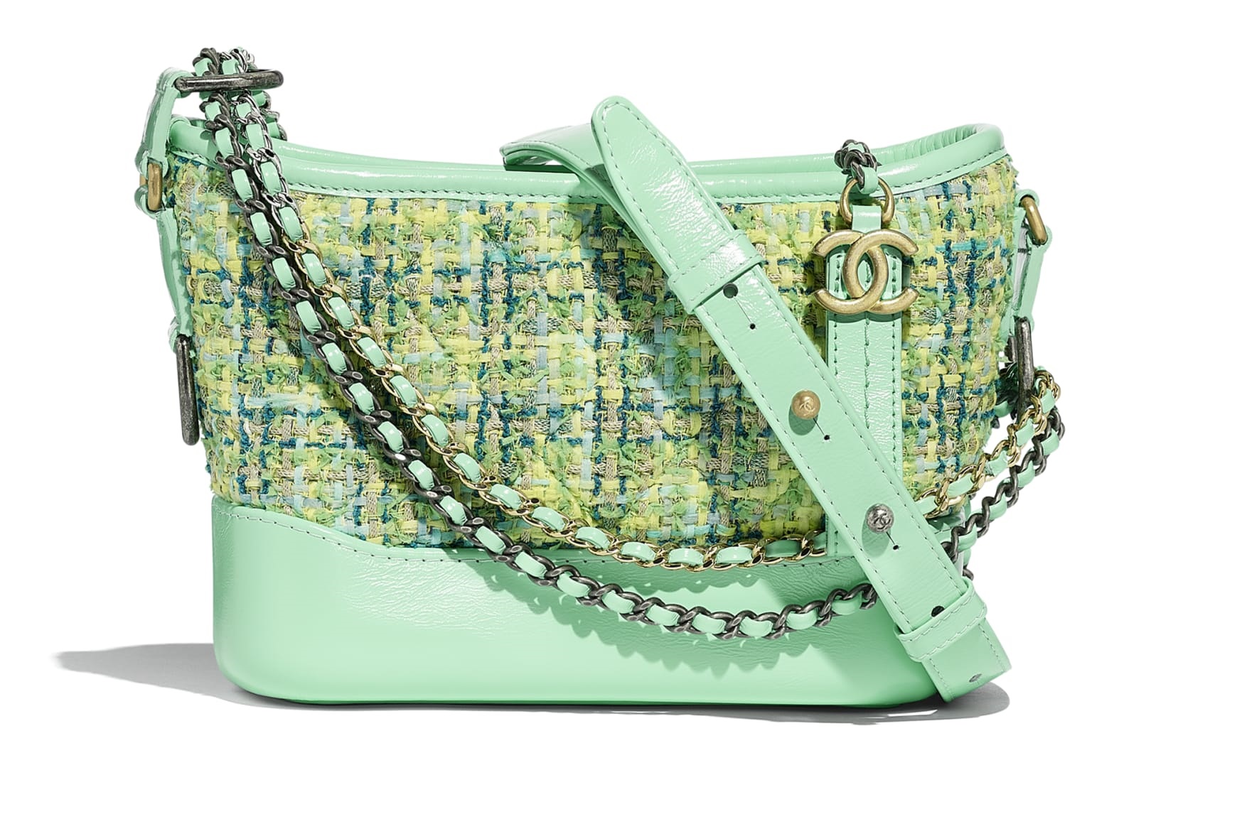 Borsa a spalla Chanel in tweed e pelle pastello