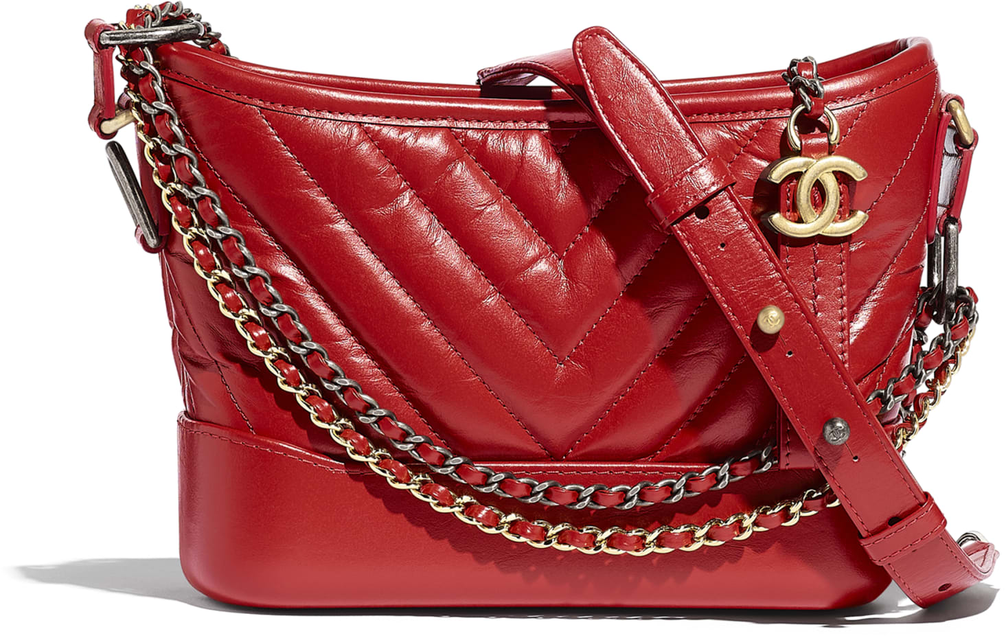 Borsa a spalla Gabrielle de Chanel rossa in pelle invecchiata