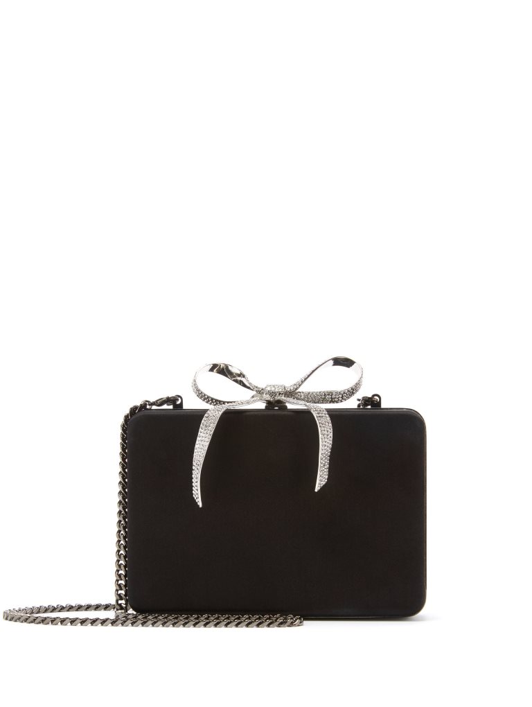 Borsa da cerimonia nera in satin Oscar De La Renta