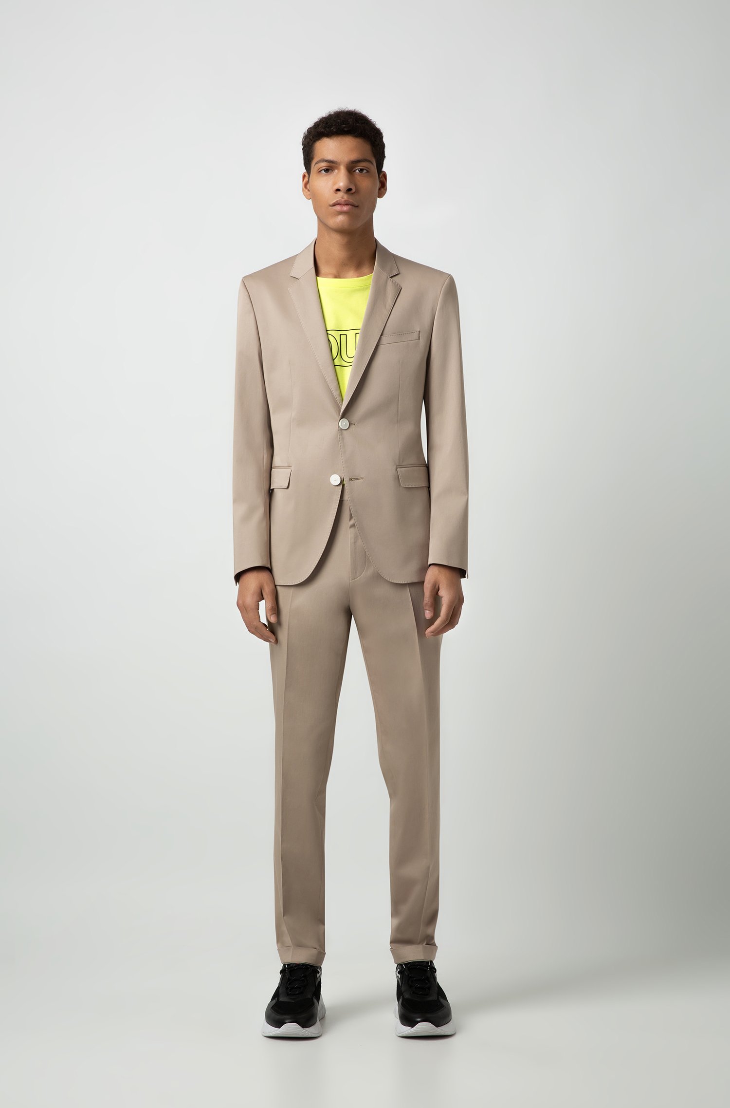 Completo beige da uomo Boss extra slim fit in cotone elasticizzato con un tocco di satin