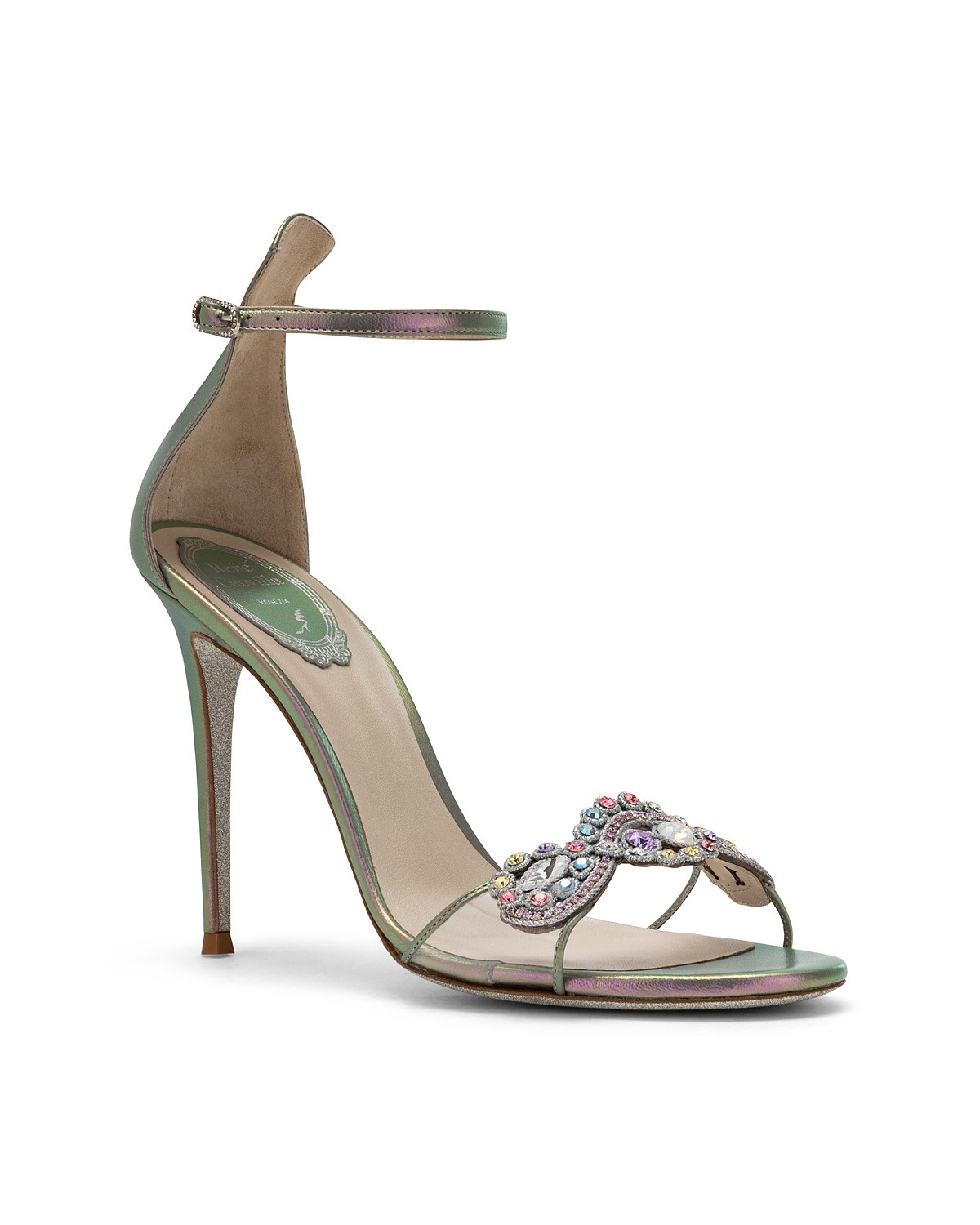 Sandali gioiello metallizzati a 865 euro