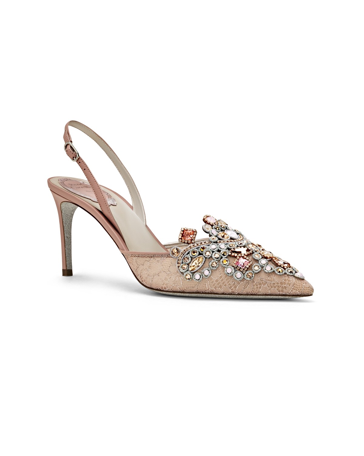 Scarpe eleganti in pizzo e pelle con tacco Renè Caovilla a 970 euro