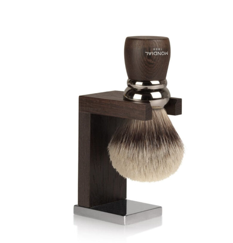 Prestige Wengé Wood Stand with Silvertip Badger Brush, Mondial 1908