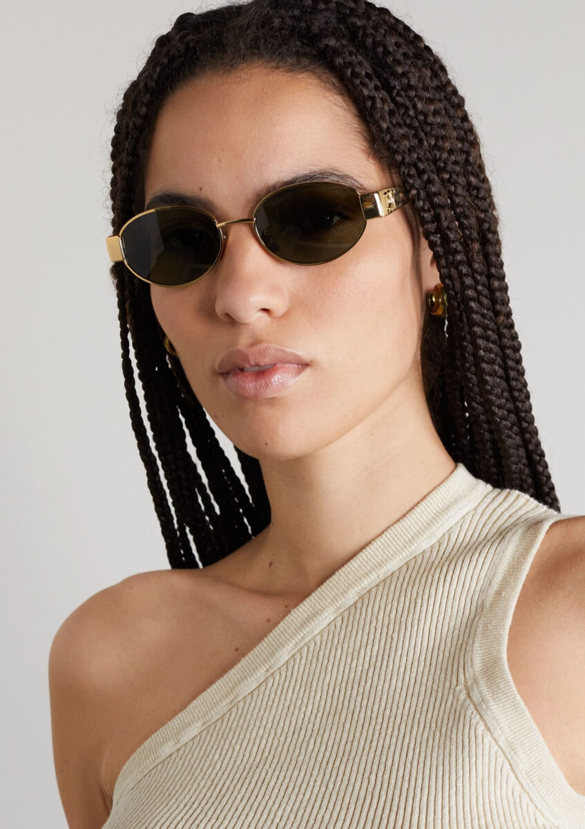 Occhiali da sole in metallo argentato e acetato con montatura ovale, Celine Eyewear, acquistabili su Net-a-porter 