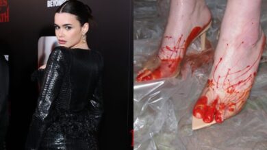 Scarpe sporche di sangue sul red carpet: il look di Barbie Ferreira alla premiere del film Faces of Death