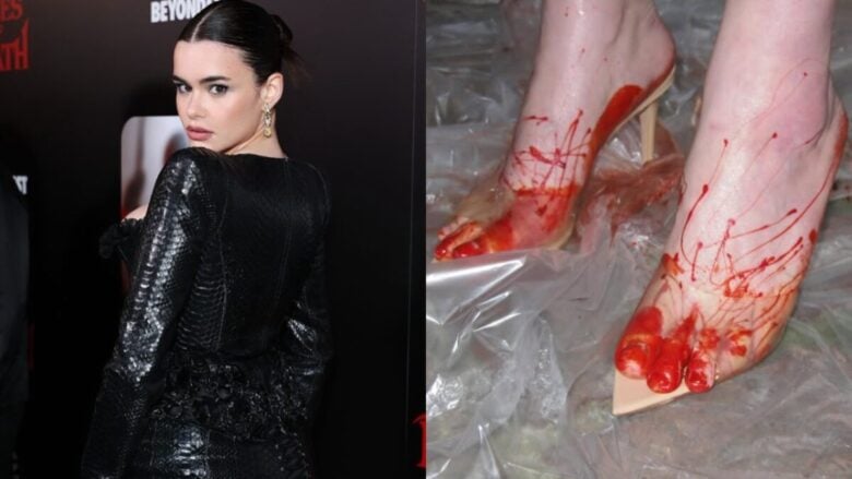 Scarpe sporche di sangue sul red carpet: il look di Barbie Ferreira alla premiere del film Faces of Death